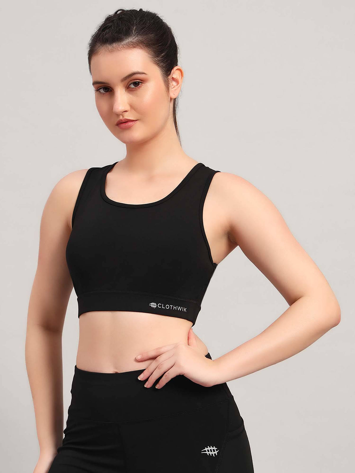 Black Solid Fitted Fit Sports Bra | sb09 - view 5