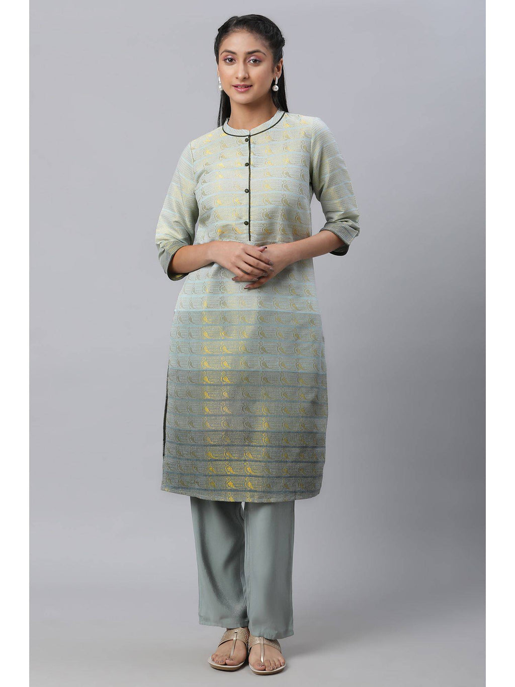 Women Grey Printed Cotton Blend Kurta | KDG - view 1