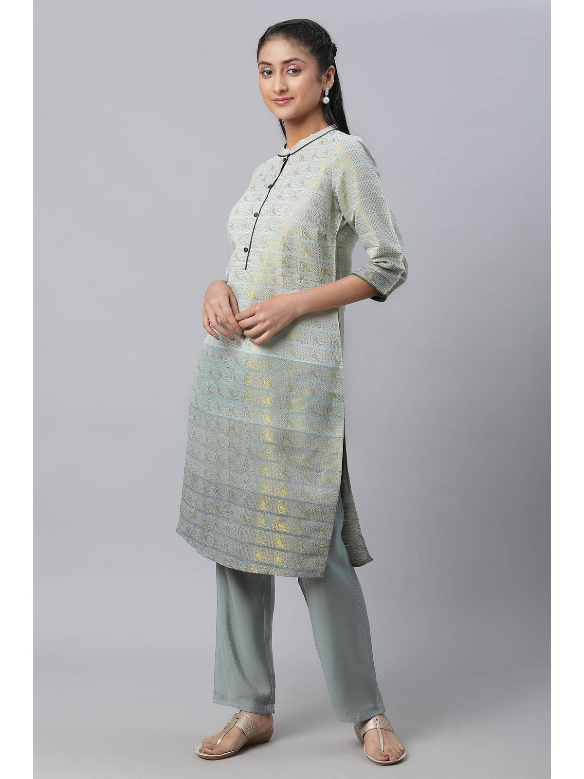Women Grey Printed Cotton Blend Kurta | KDG - view 2