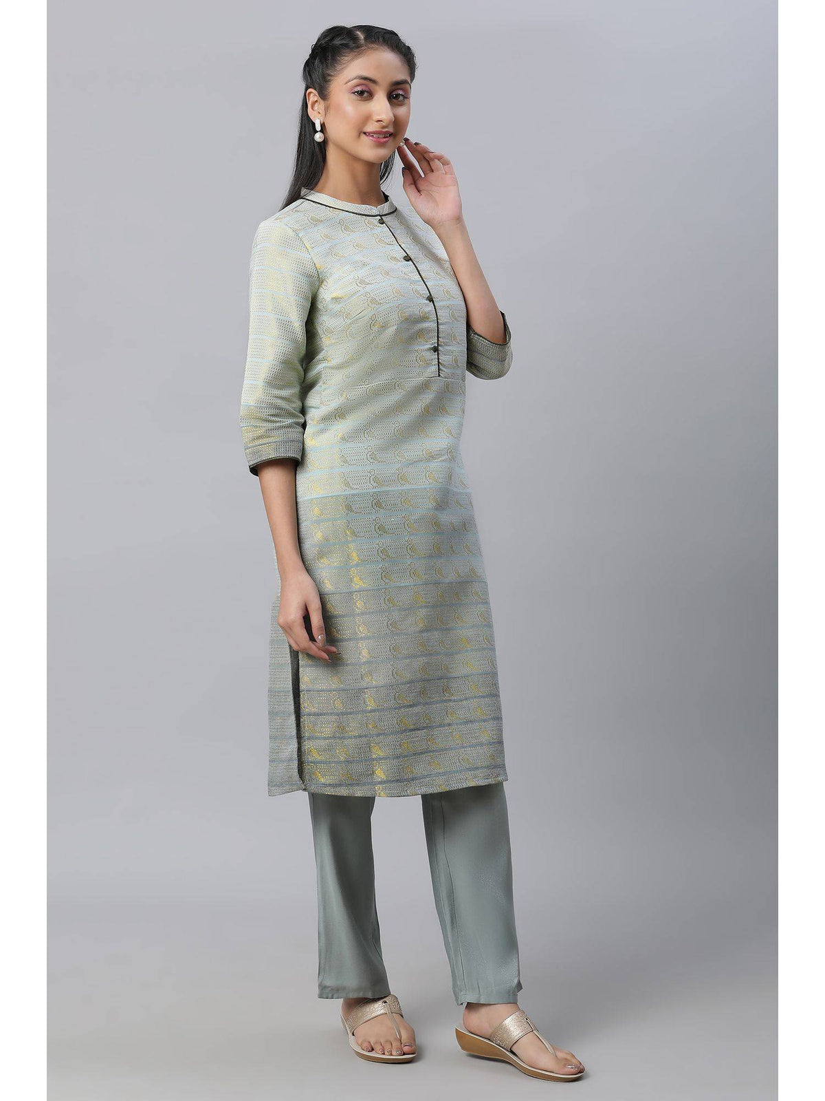 Women Grey Printed Cotton Blend Kurta | KDG - view 3