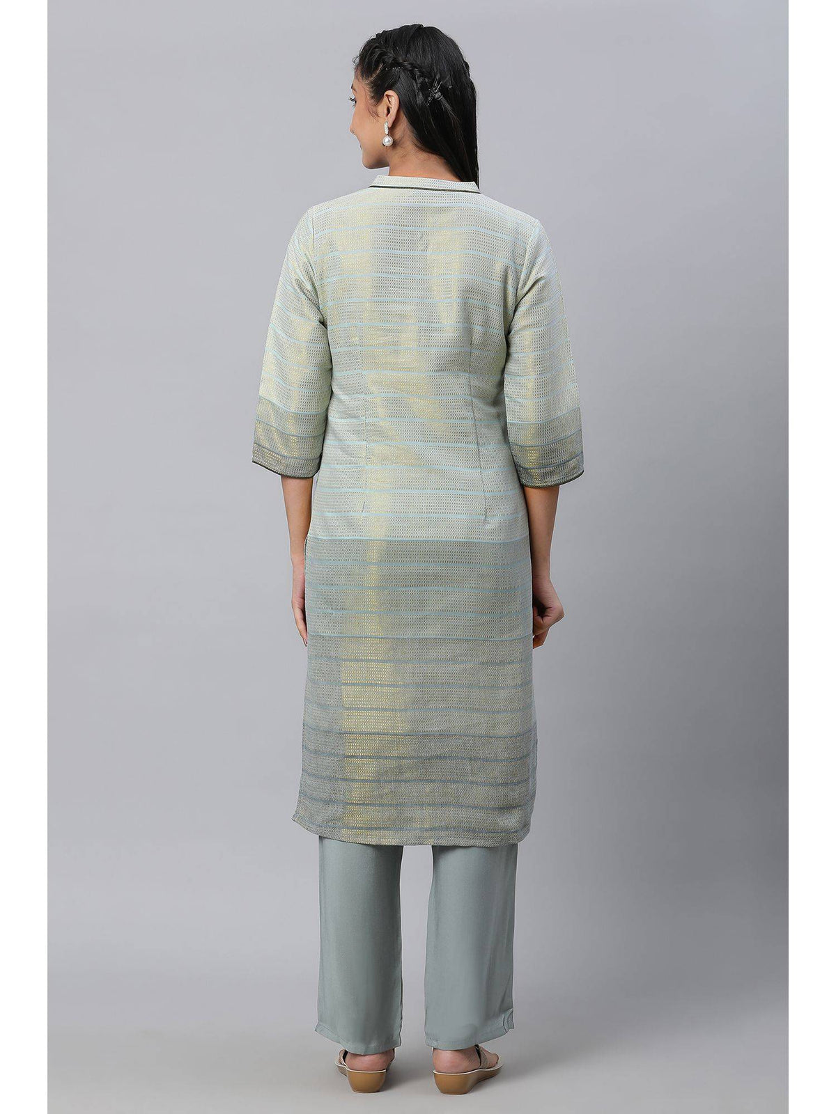 Women Grey Printed Cotton Blend Kurta | KDG - view 4