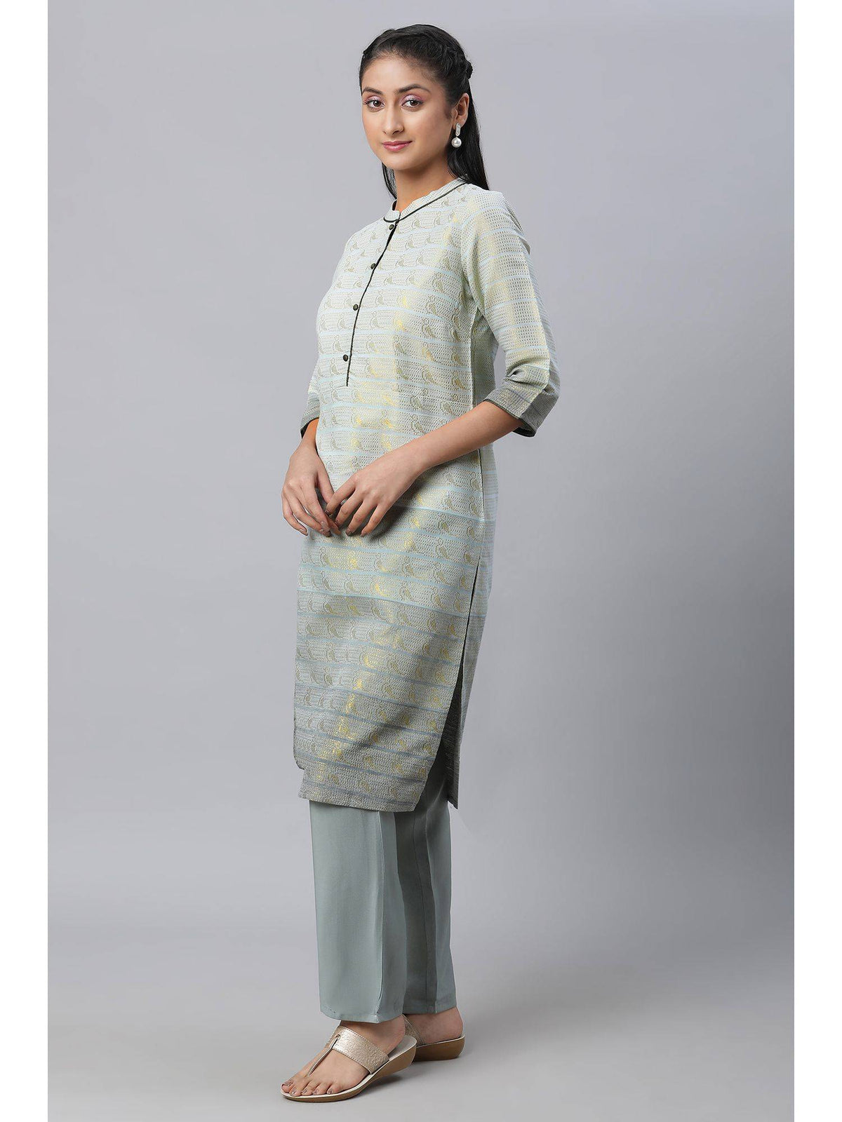 Women Grey Printed Cotton Blend Kurta | KDG - view 5