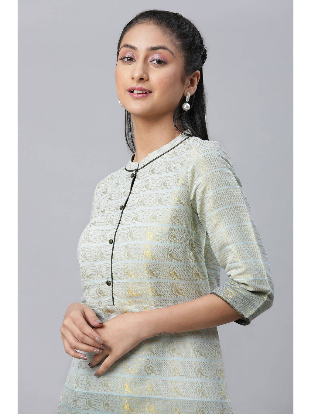 Women Grey Printed Cotton Blend Kurta | KDG - view 6