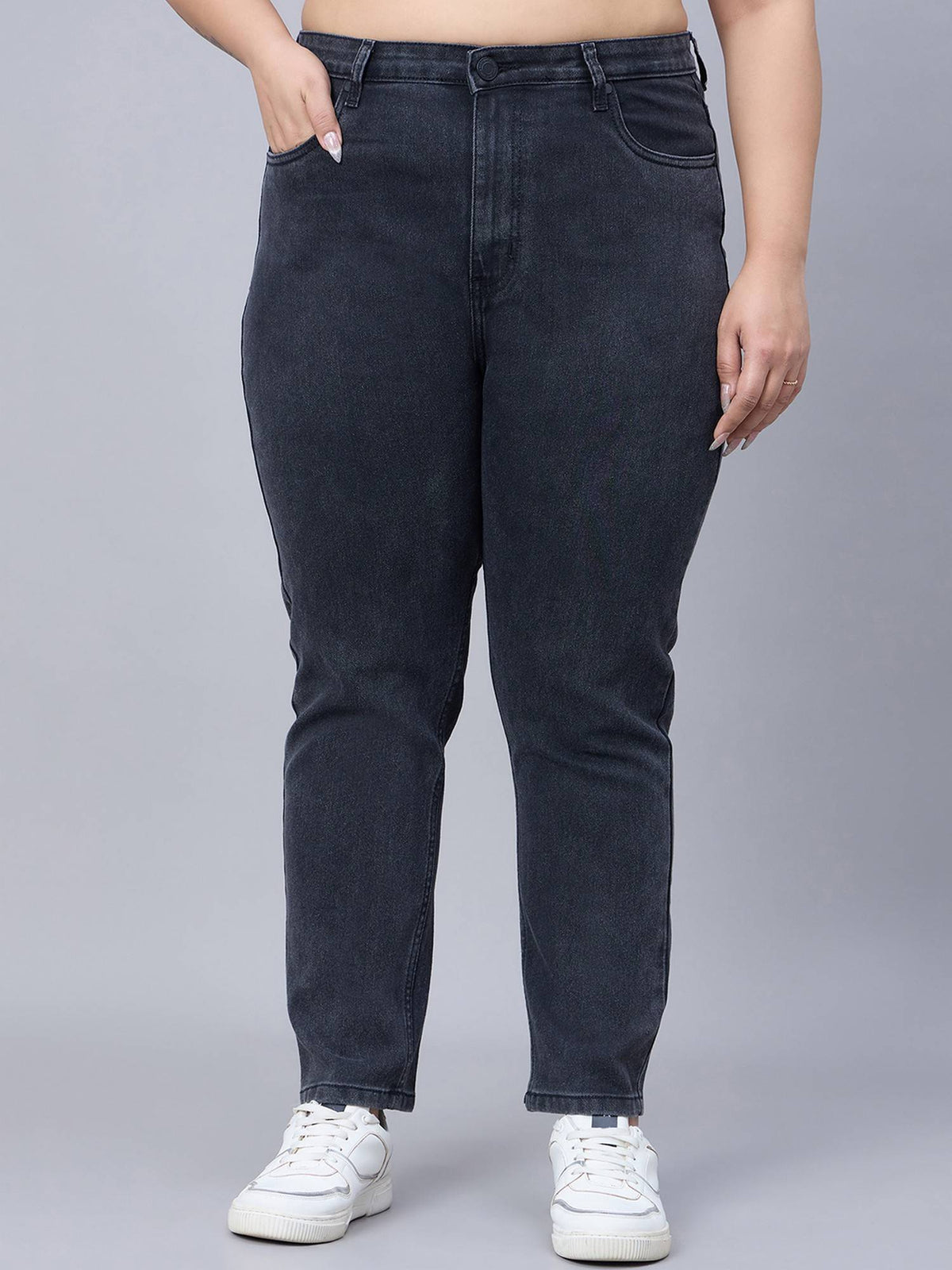 Plus Size Off White Cigarette Fit High Rise Jeans | ST23 - view 1