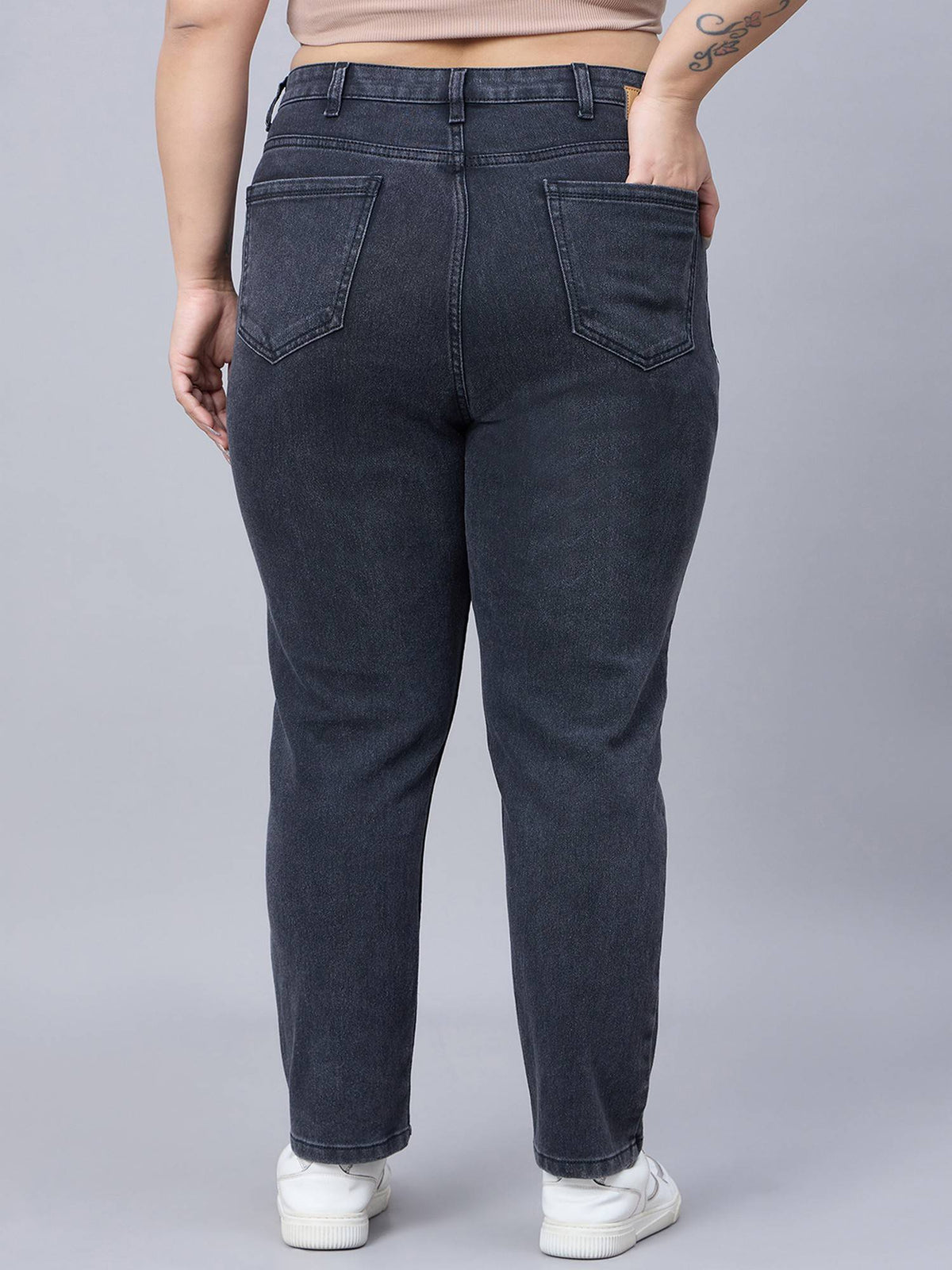 Plus Size Off White Cigarette Fit High Rise Jeans | ST23 - view 2