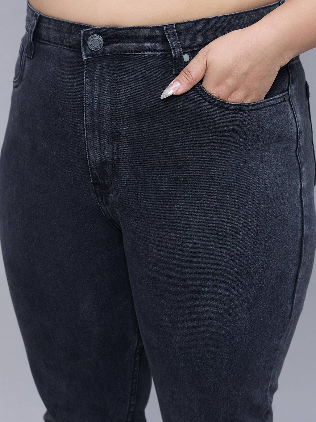 Plus Size Off White Cigarette Fit High Rise Jeans | ST23 - view 3