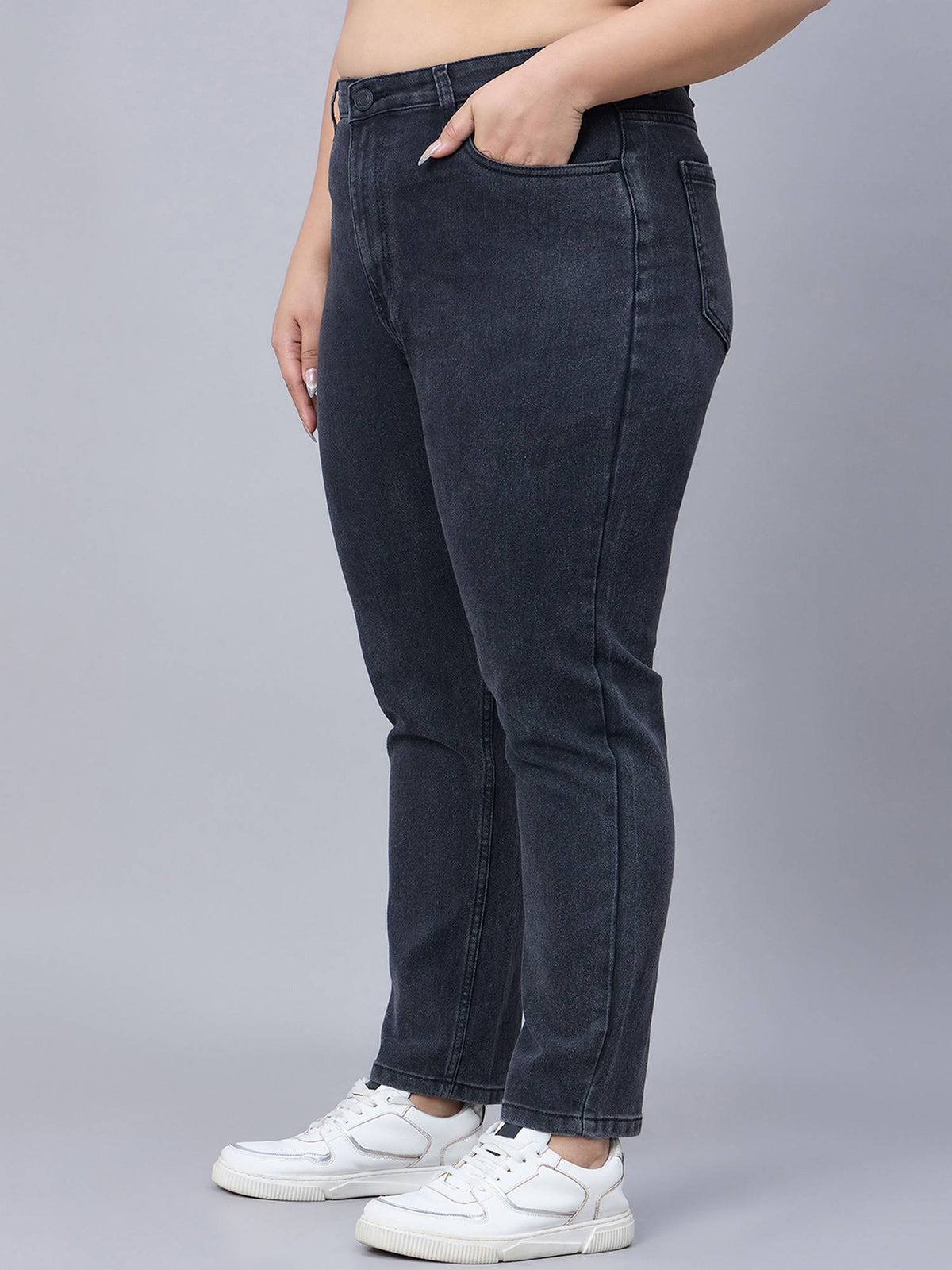Plus Size Off White Cigarette Fit High Rise Jeans | ST23 - view 4