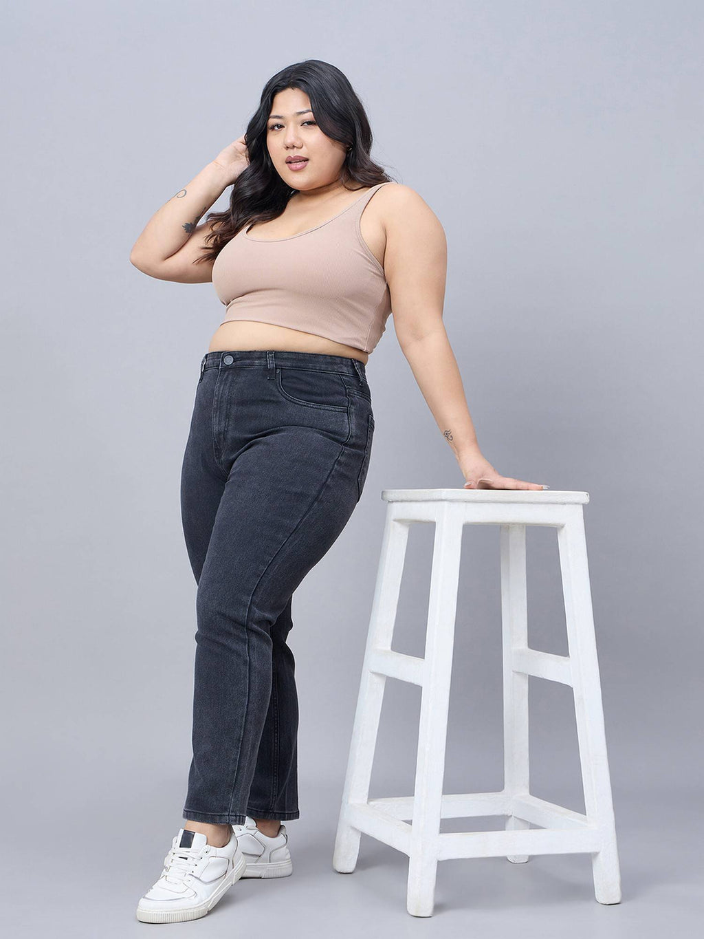 Plus Size Off White Cigarette Fit High Rise Jeans | ST23 - view 5