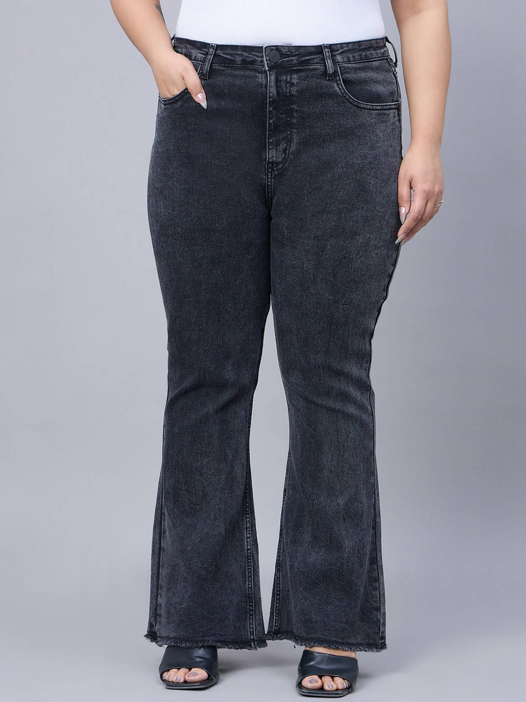 Plus Size Black Wide Leg High-Rise Stretchable Jeans | WL90 - view 1