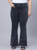 Plus Size Black Wide Leg High-Rise Stretchable Jeans | WL90 - view 1