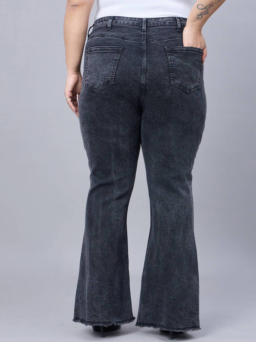Plus Size Black Wide Leg High-Rise Stretchable Jeans | WL90 - view 2