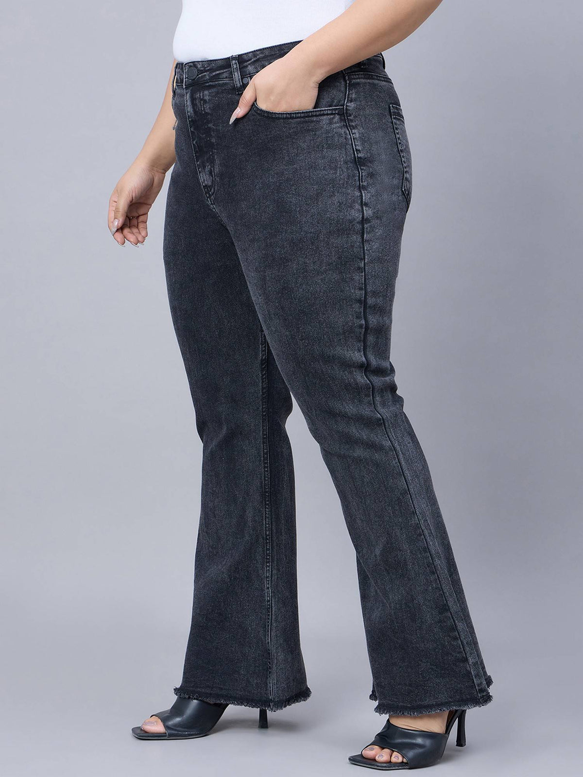 Plus Size Black Wide Leg High-Rise Stretchable Jeans | WL90 - view 4