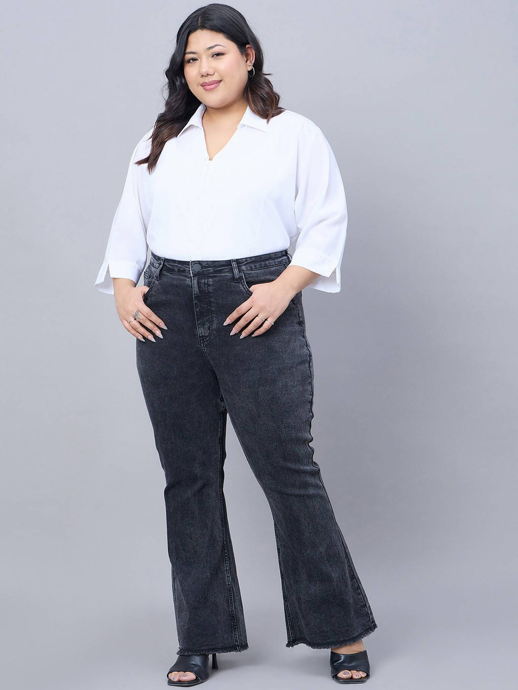 Plus Size Black Wide Leg High-Rise Stretchable Jeans | WL90 - view 5