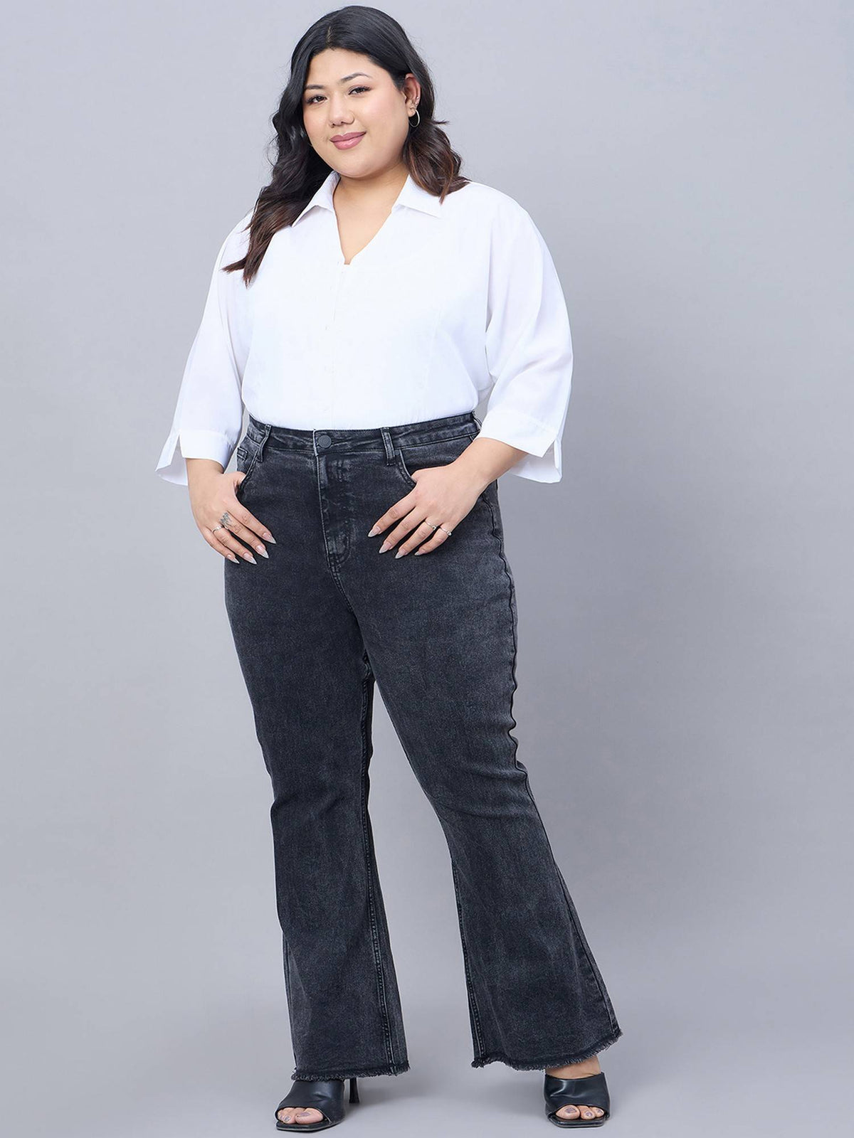 Plus Size Black Wide Leg High-Rise Stretchable Jeans | WL90 - view 5