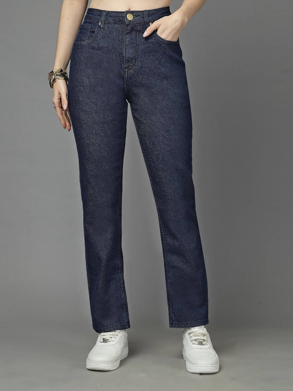 Dark Blue Straight Fit High-Rise Stretchable Jeans | ST23 - view 1