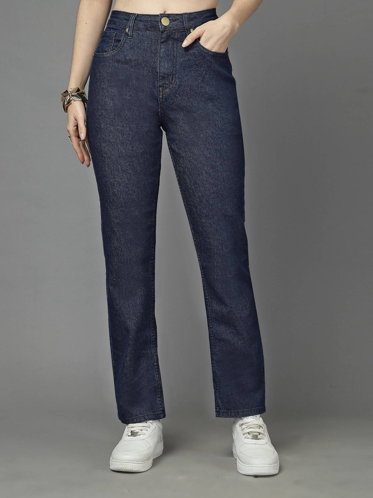 Dark Blue Straight Fit High-Rise Stretchable Jeans | ST23 - view 1