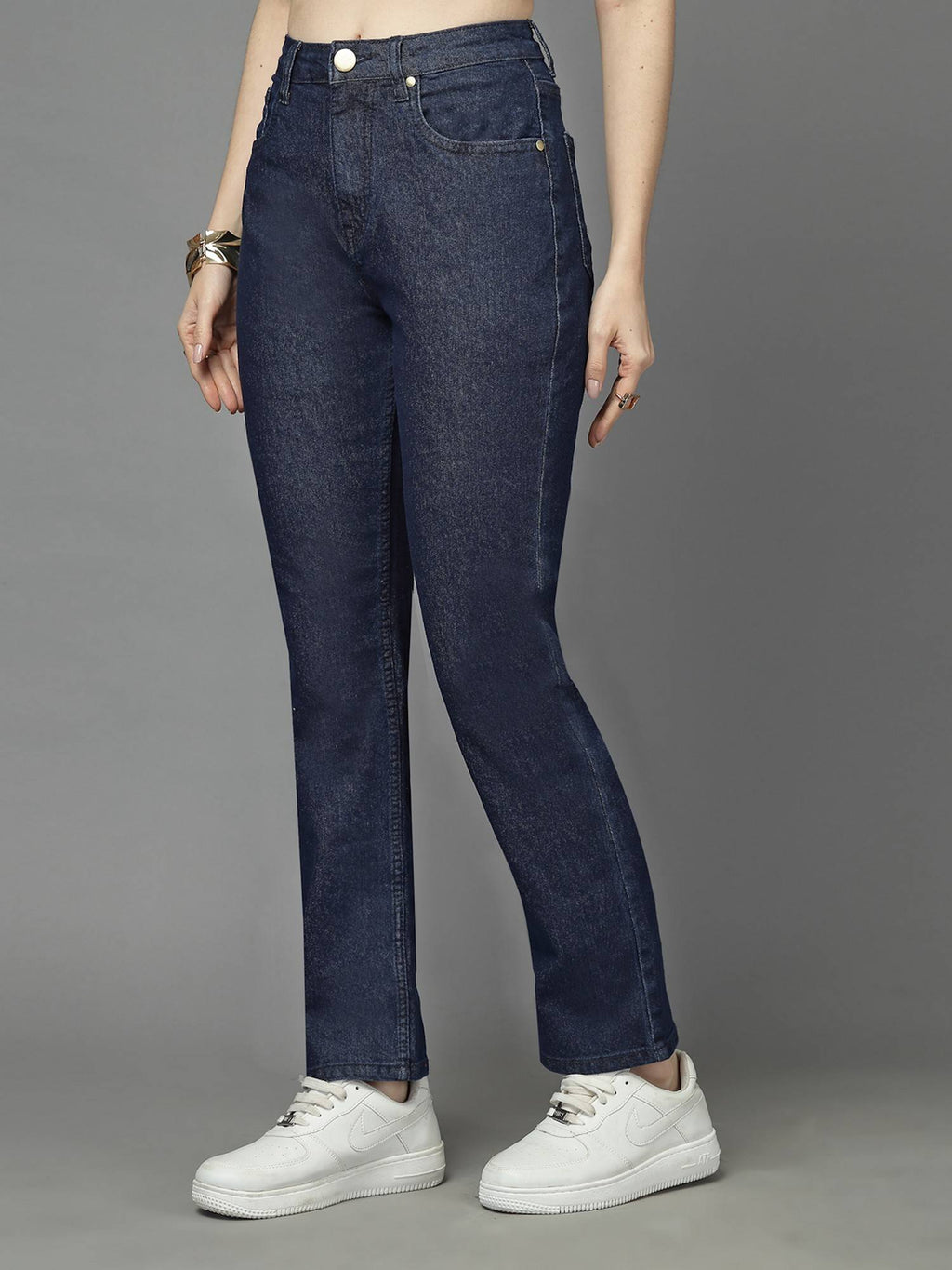 Dark Blue Straight Fit High-Rise Stretchable Jeans | ST23 - view 4