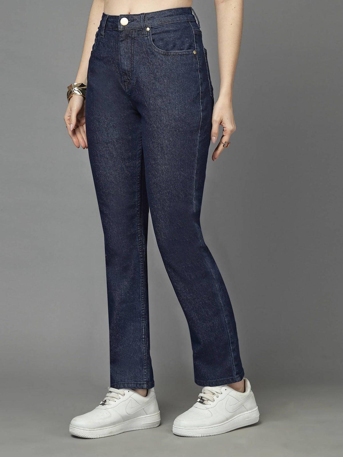 Dark Blue Straight Fit High-Rise Stretchable Jeans | ST23 - view 4