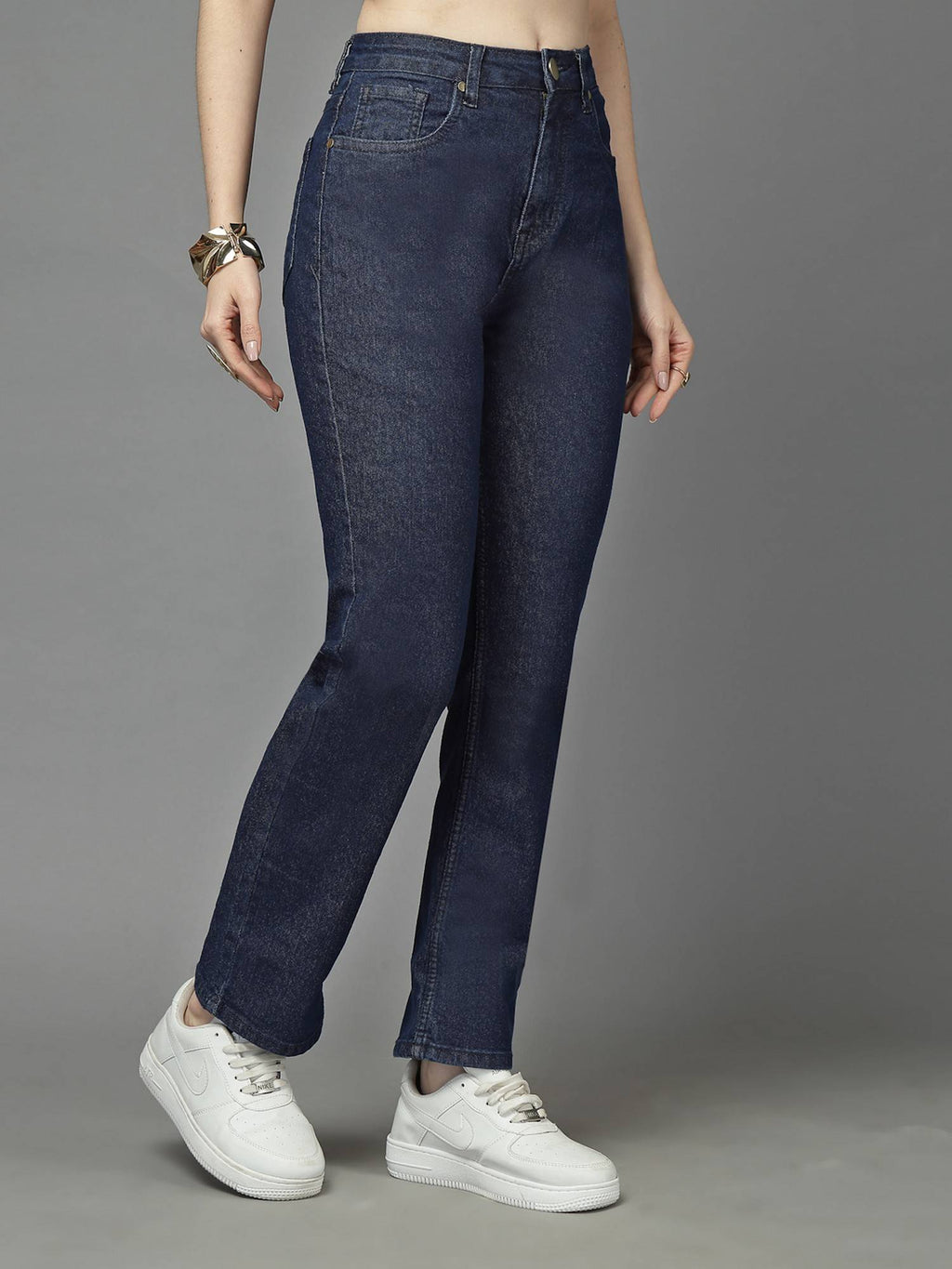 Dark Blue Straight Fit High-Rise Stretchable Jeans | ST23 - view 6