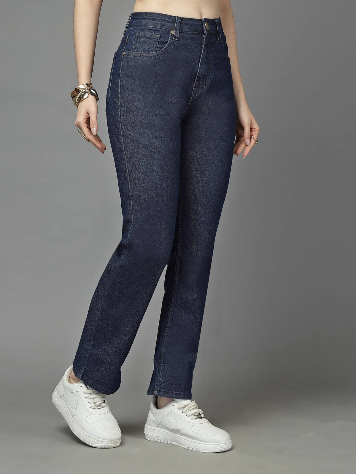Dark Blue Straight Fit High-Rise Stretchable Jeans | ST23 - view 6