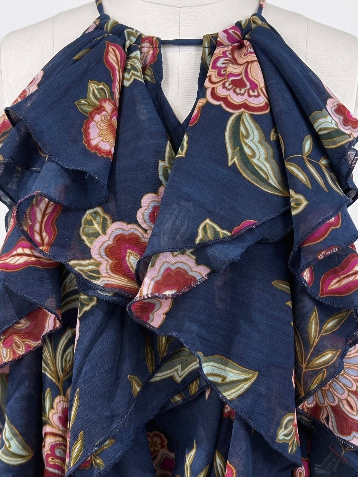 Navy Blue Halter Neck Ruffles Flared Printed Top | HT67 - view 4