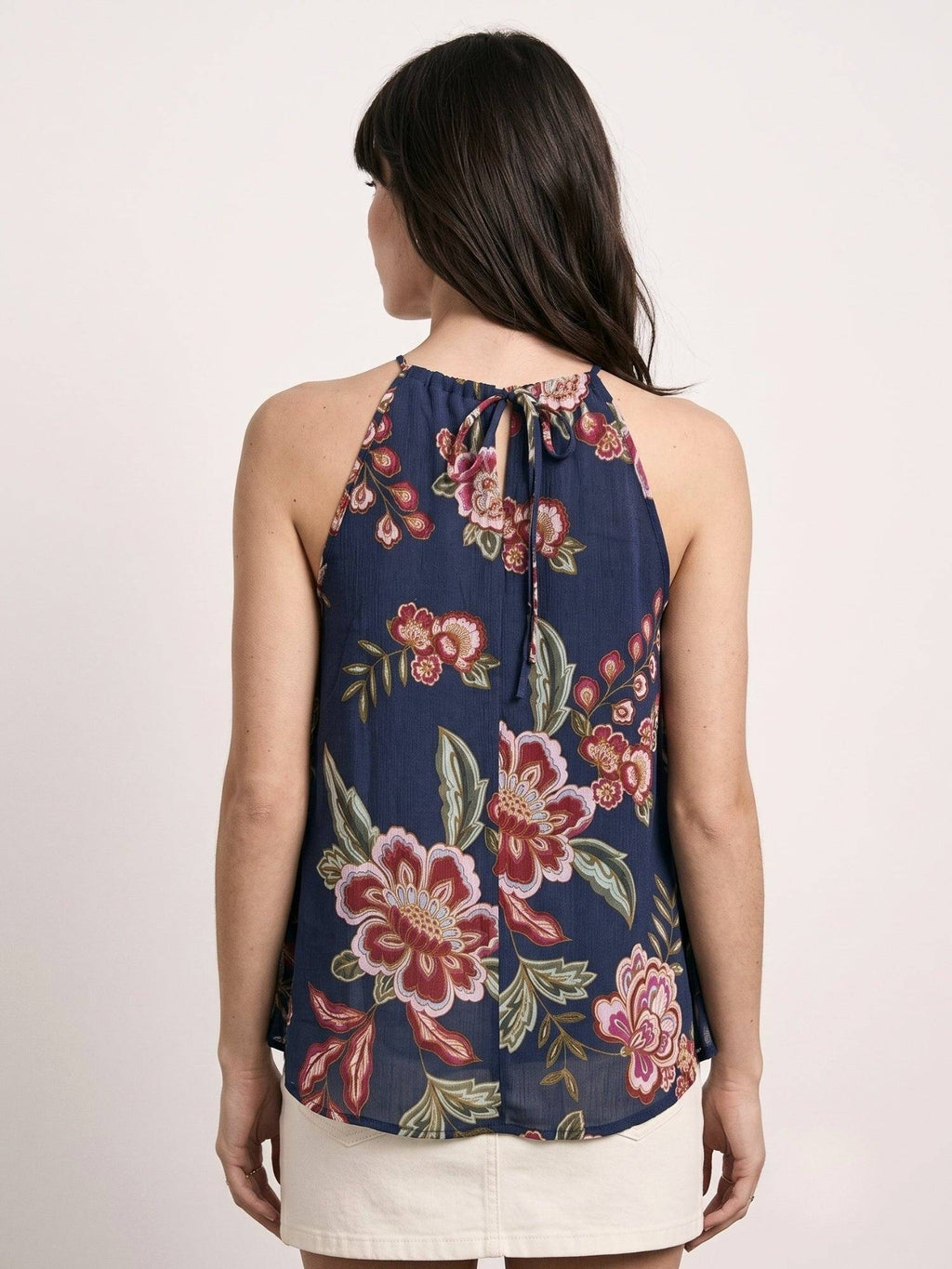 Navy Blue Halter Neck Ruffles Flared Printed Top | HT67 - view 5