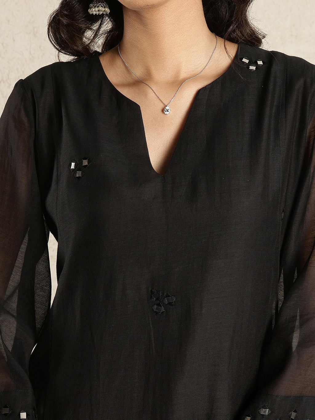 Black Chanderi Mirrorwork Kurta | KDG - view 4