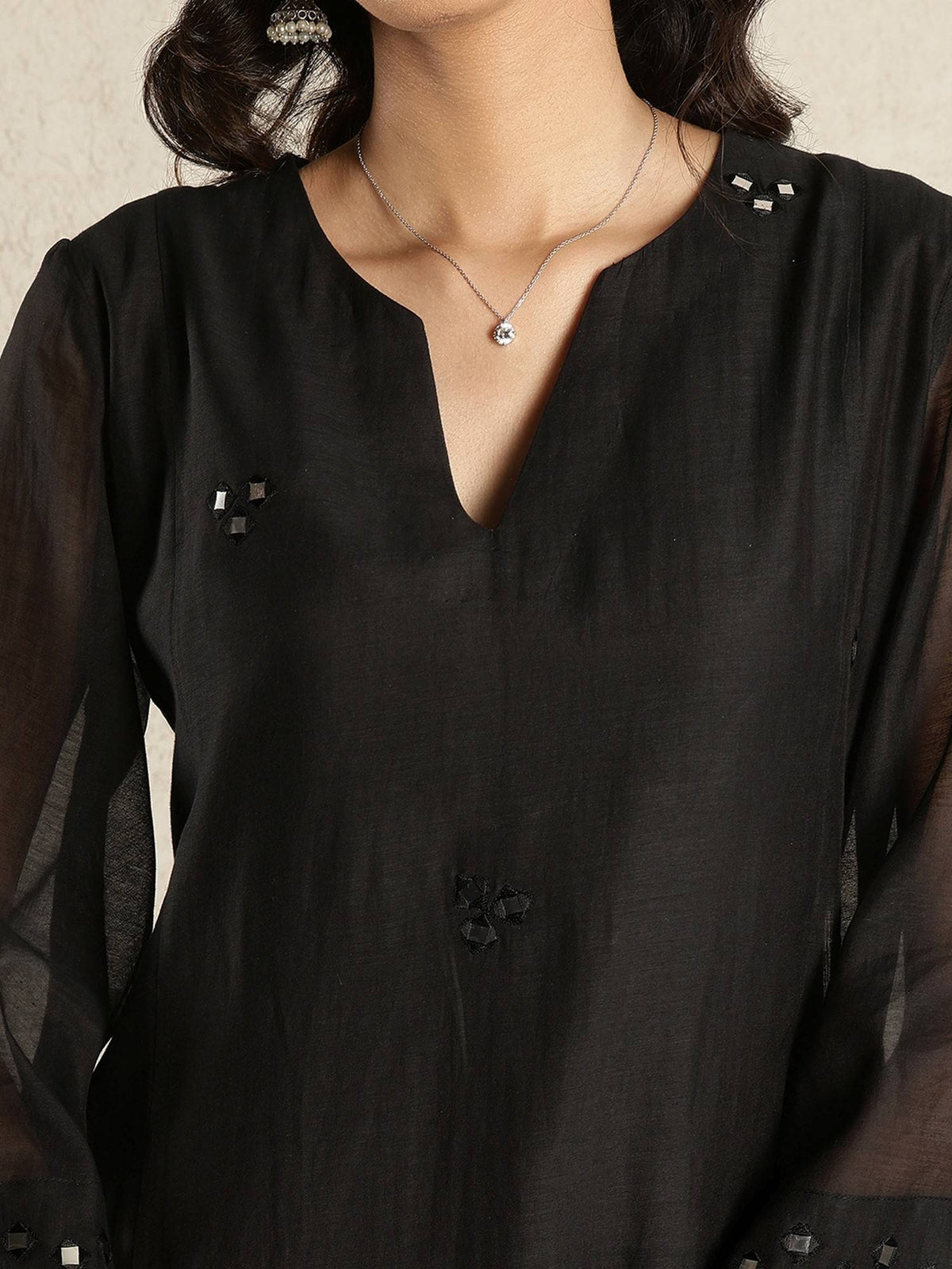 Black Chanderi Mirrorwork Kurta | FY93 - view 4