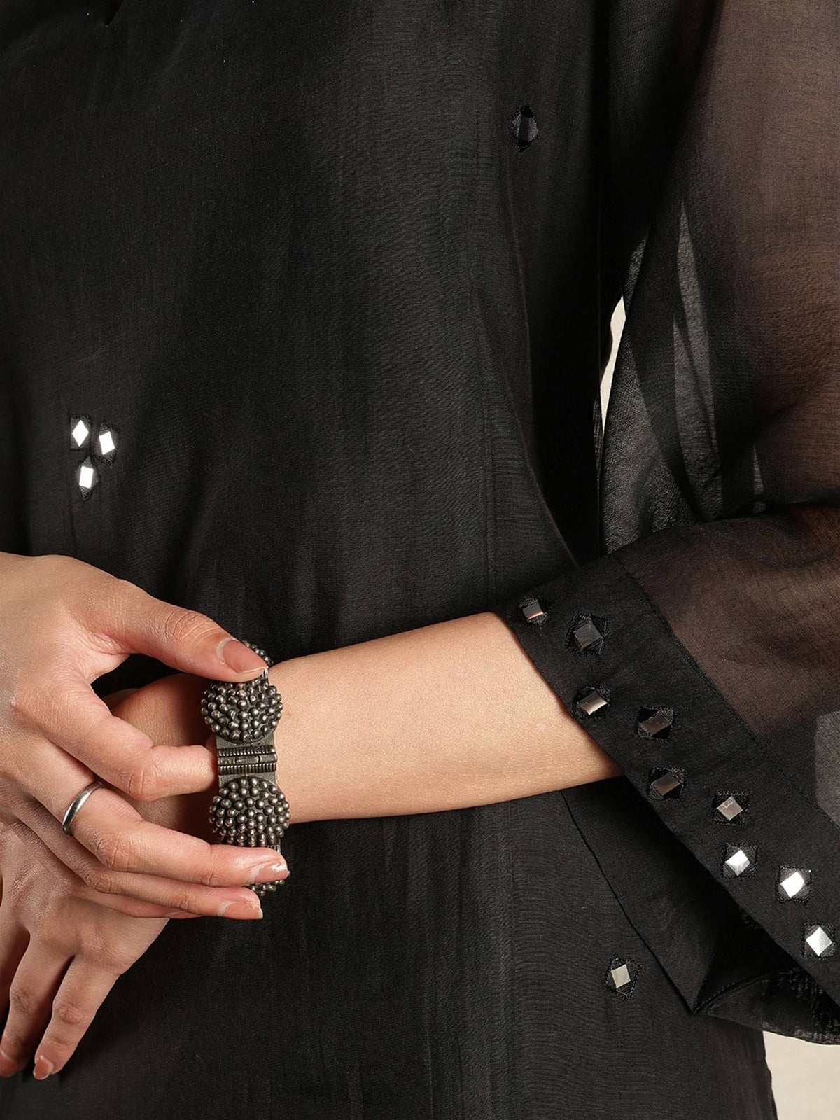 Black Chanderi Mirrorwork Kurta | KDG - view 5