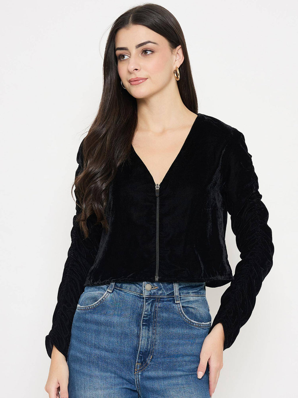 Womens Velvet Black Crop Top | CT61 - view 1