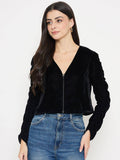 Womens Velvet Black Crop Top | CT61 - view 1