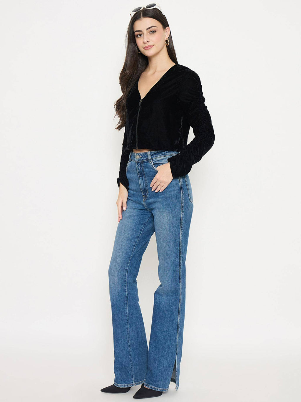 Womens Velvet Black Crop Top | CT61 - view 3