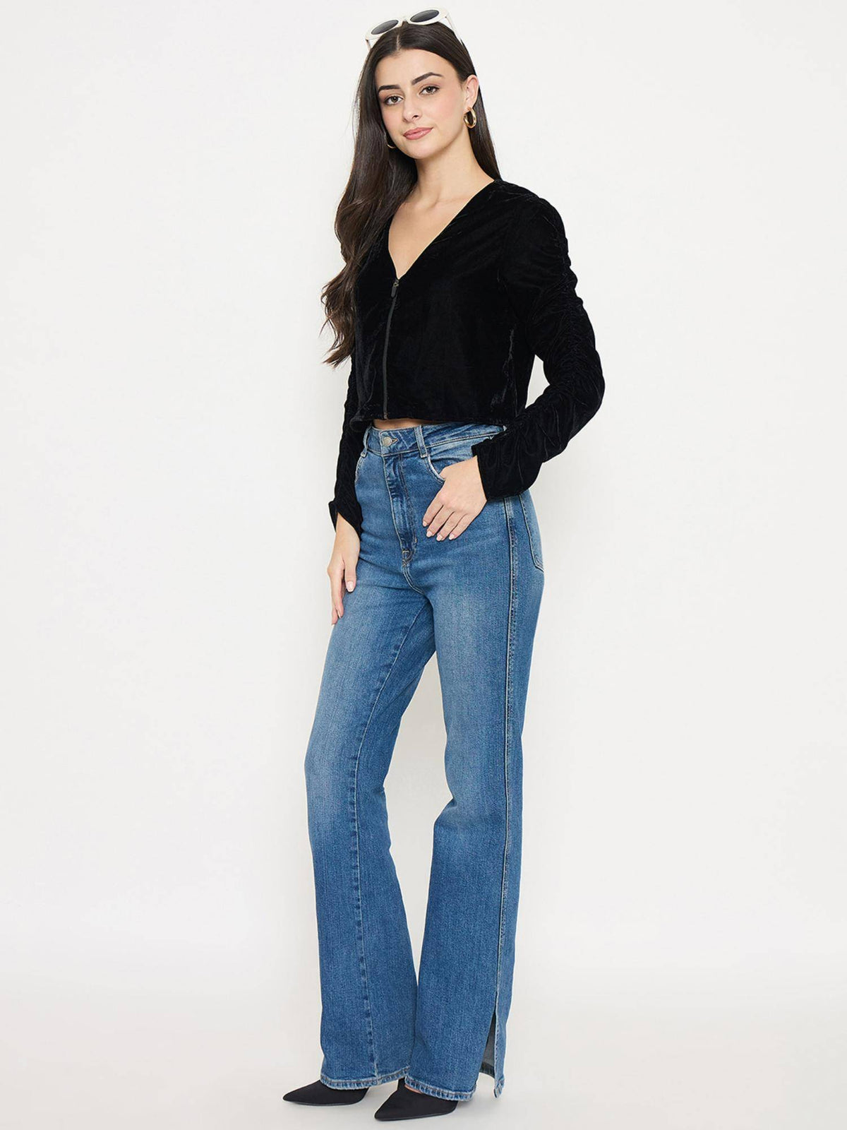 Womens Velvet Black Crop Top | CT61 - view 3