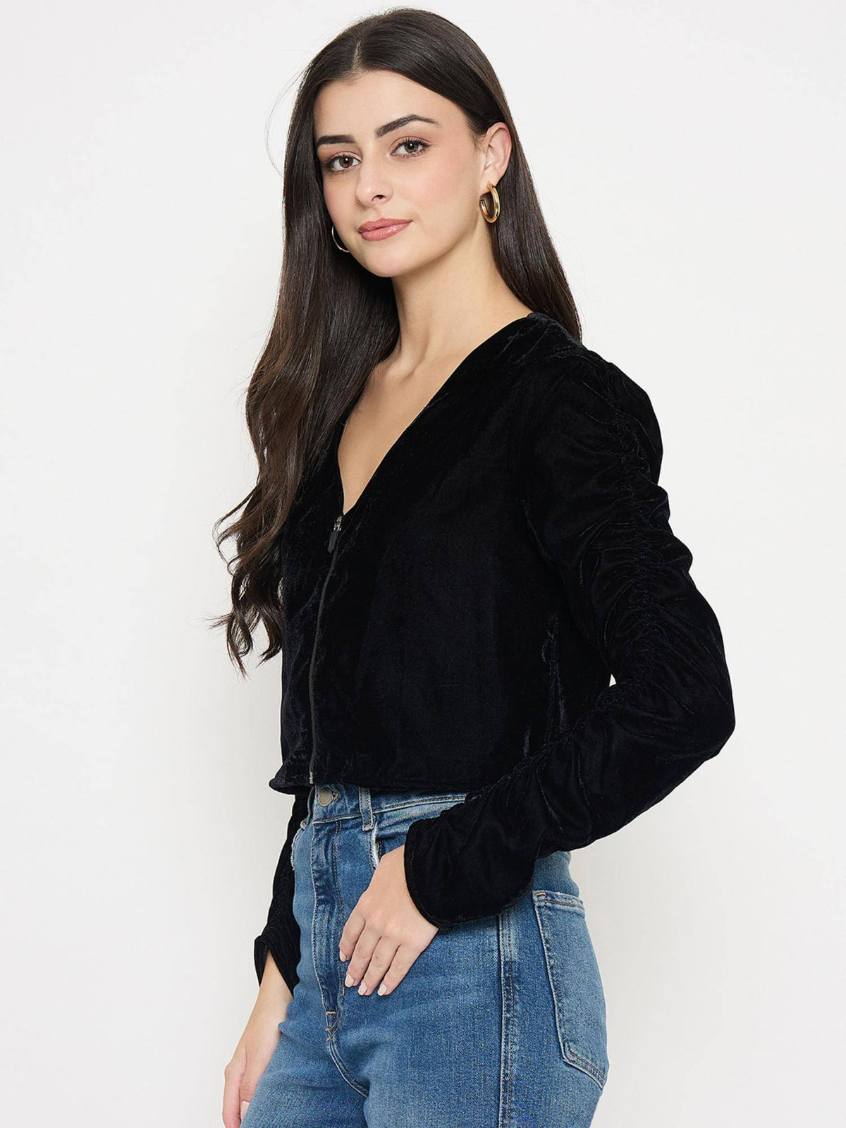 Womens Velvet Black Crop Top | CT61 - view 4