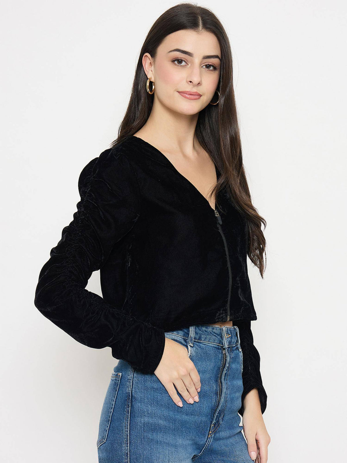 Womens Velvet Black Crop Top | CT61 - view 5