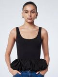 Black Shoulder Strap Peplum Style Top | pt51 - view 1