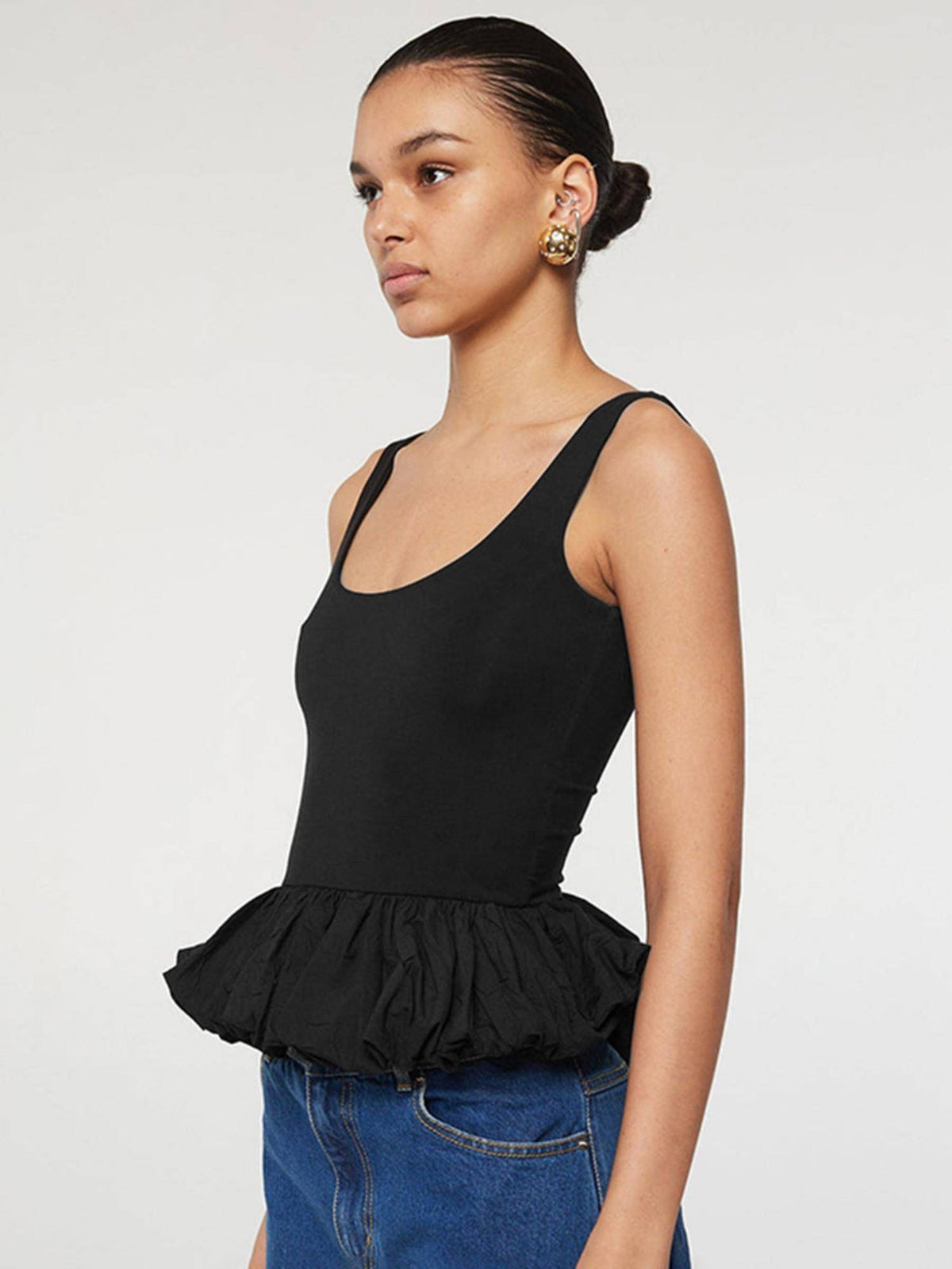 Black Shoulder Strap Peplum Style Top | pt51 - view 2