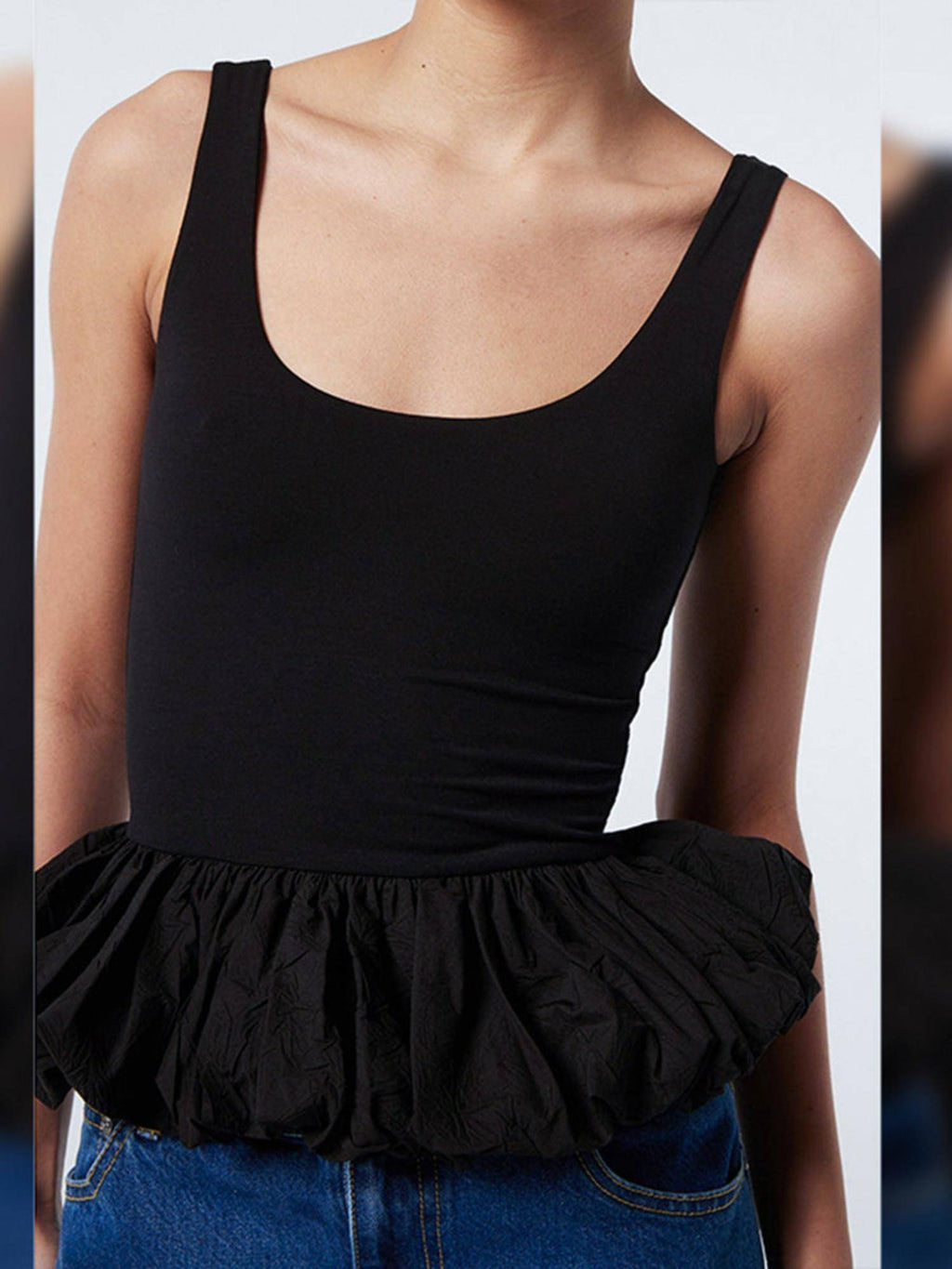 Black Shoulder Strap Peplum Style Top | pt51 - view 3