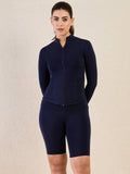 Women Navy Blue Polyester Solid Shorts - view 1
