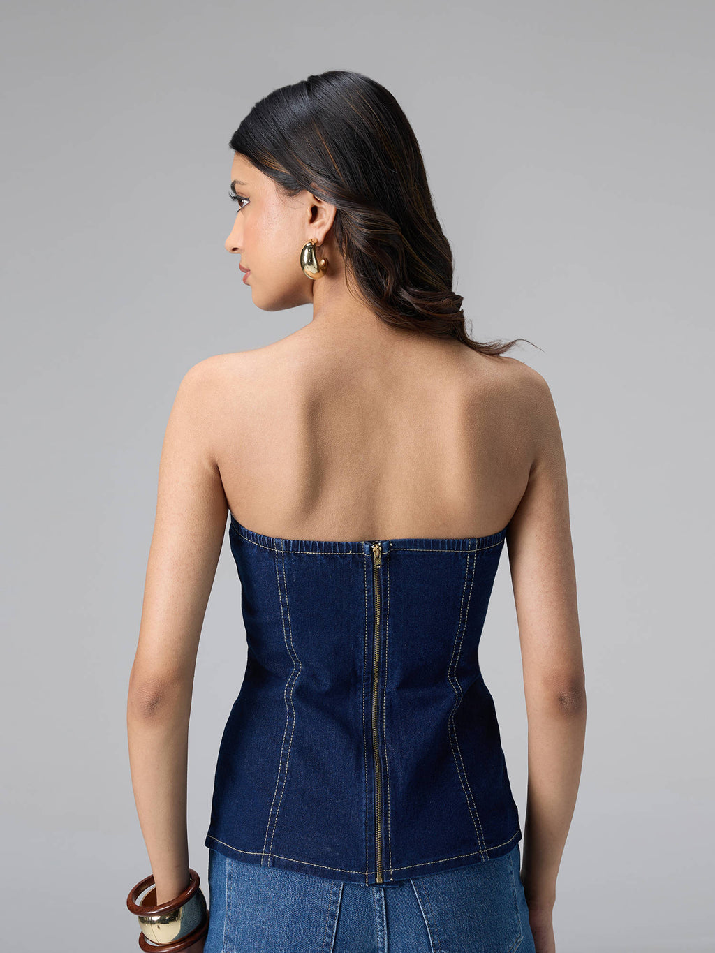 Dark Blue Denim Fitted Tube Top | TT90 - view 2