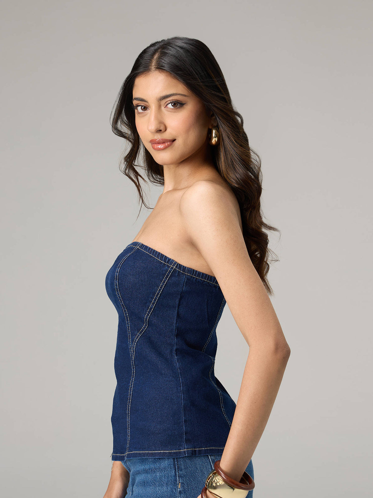 Dark Blue Denim Fitted Tube Top | TT90 - view 3