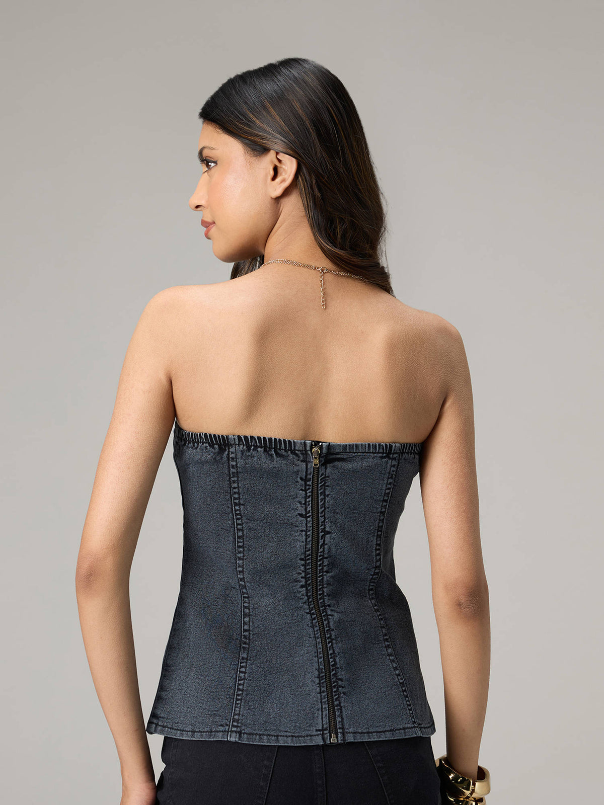 Charcoal Denim Fitted Tube Top | TT90 - view 2