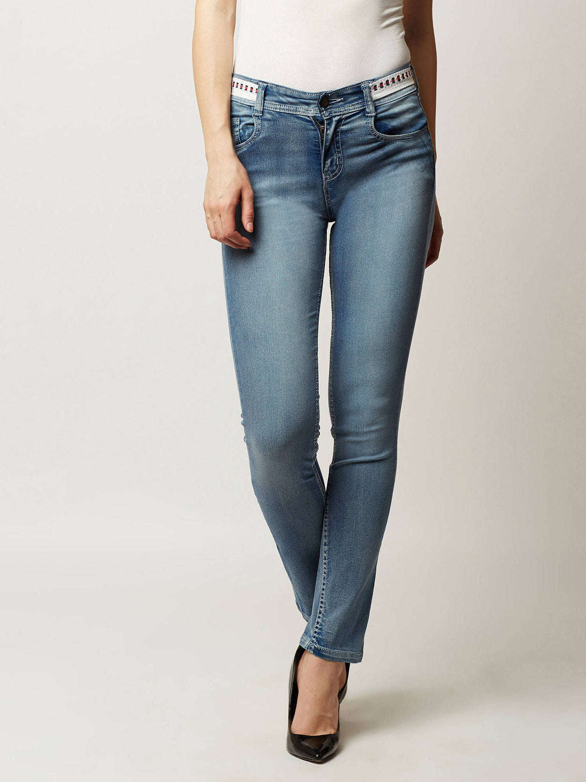 Women Blue Solid Slim Fit Jeans | ST23 - view 2