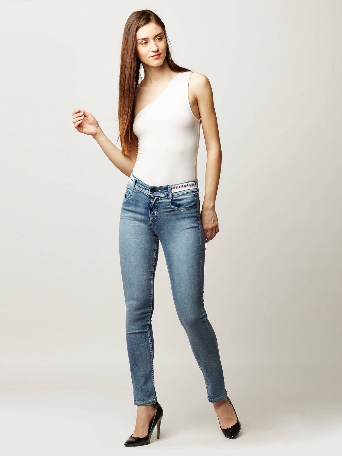 Women Blue Solid Slim Fit Jeans | ST23 - view 3