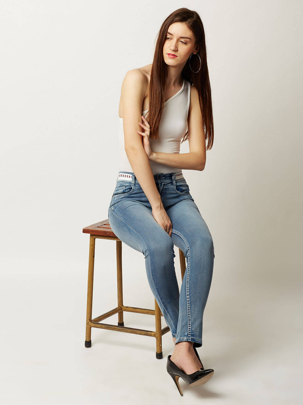 Women Blue Solid Slim Fit Jeans | ST23 - view 5