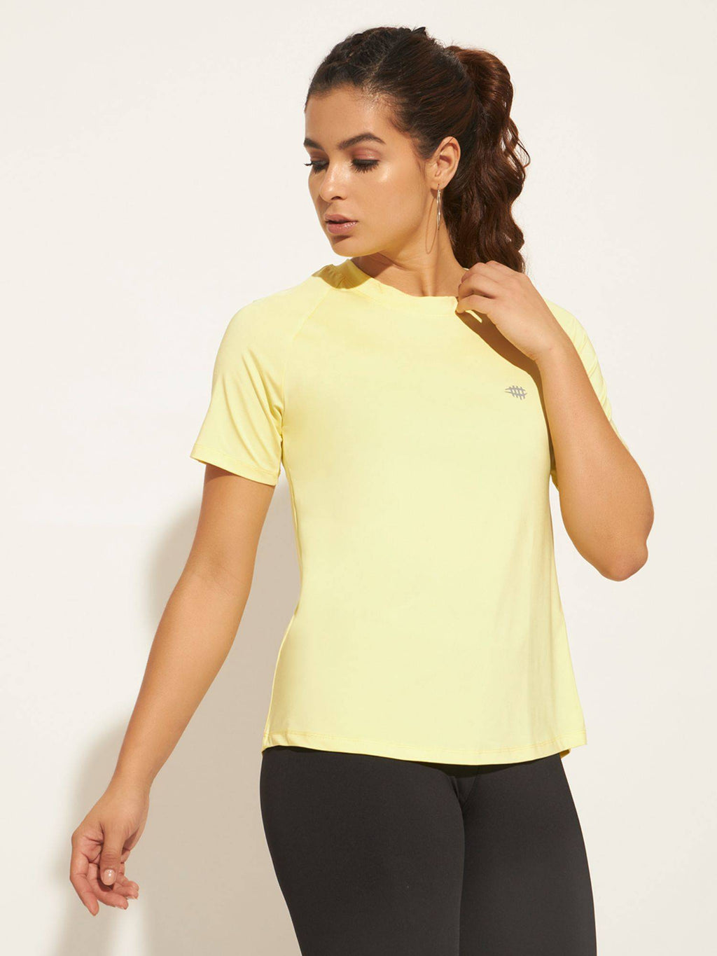Women Solid Fitted Workout T-Shirt Neon-Yellow | TT89 - view 2