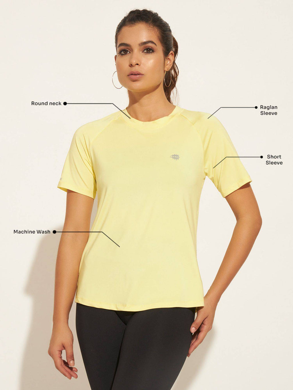 Women Solid Fitted Workout T-Shirt Neon-Yellow | TT89 - view 4