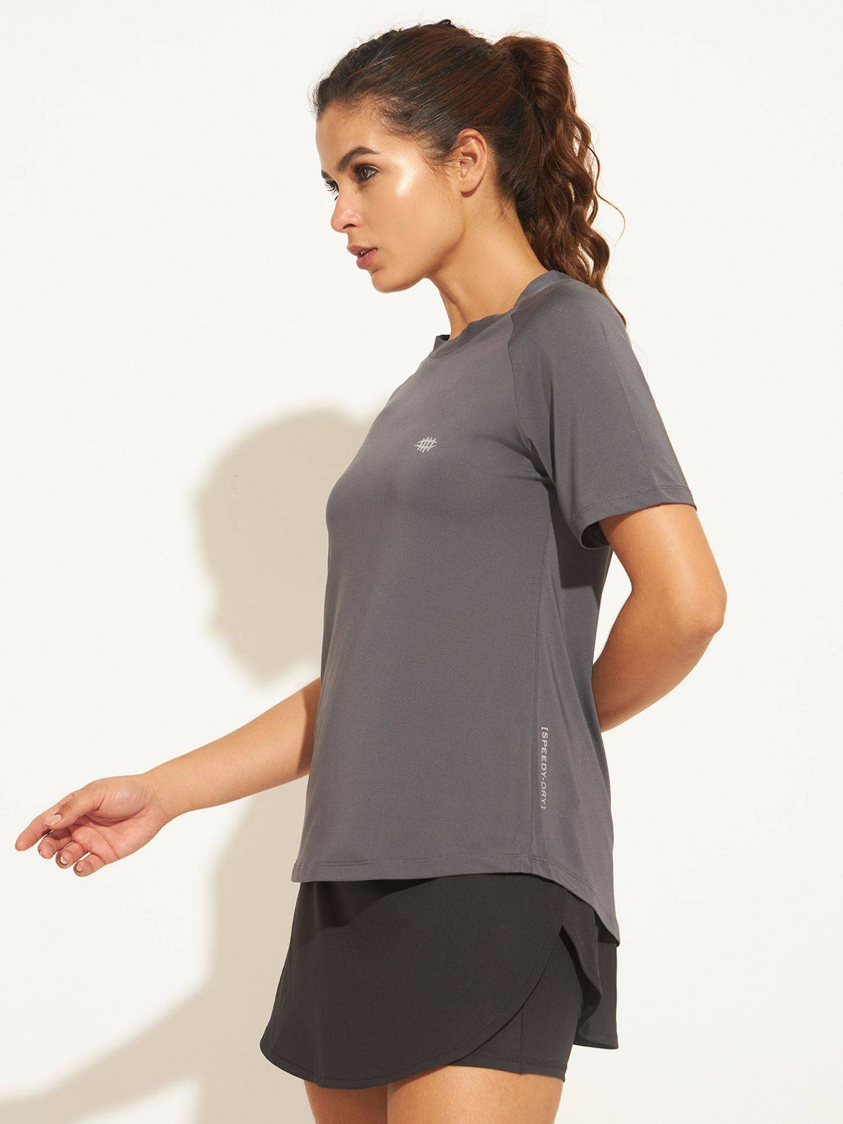 Women Solid Fitted Workout T-Shirt Grey T-Shirt | TT89 - view 2
