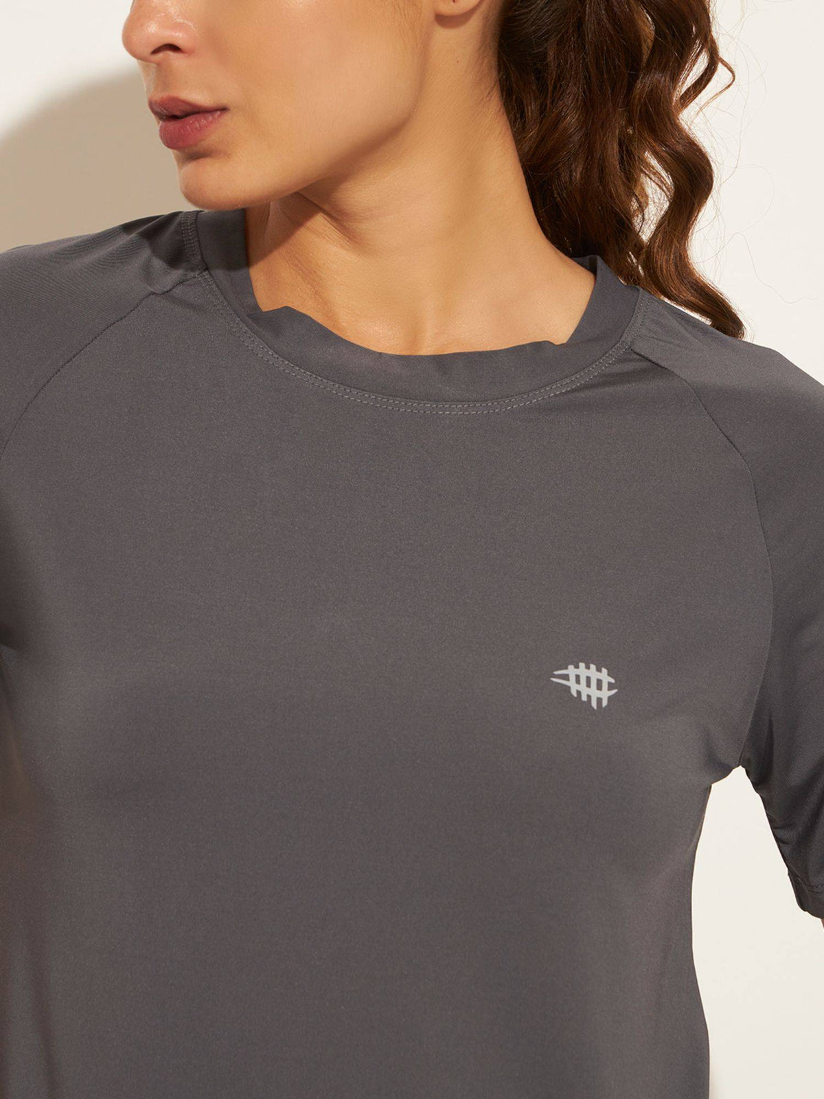 Women Solid Fitted Workout T-Shirt Grey T-Shirt | TT89 - view 3