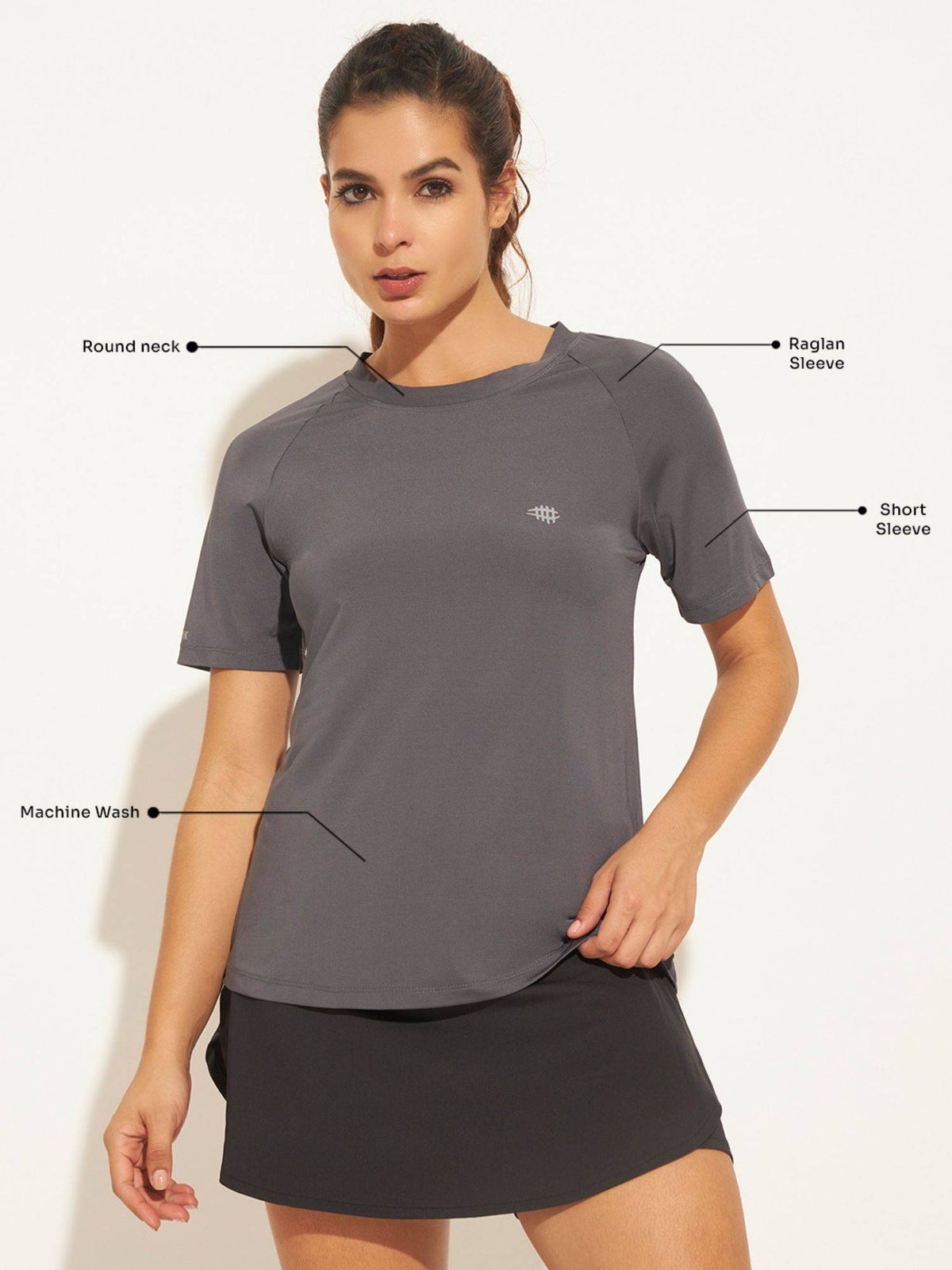 Women Solid Fitted Workout T-Shirt Grey T-Shirt | TT89 - view 4